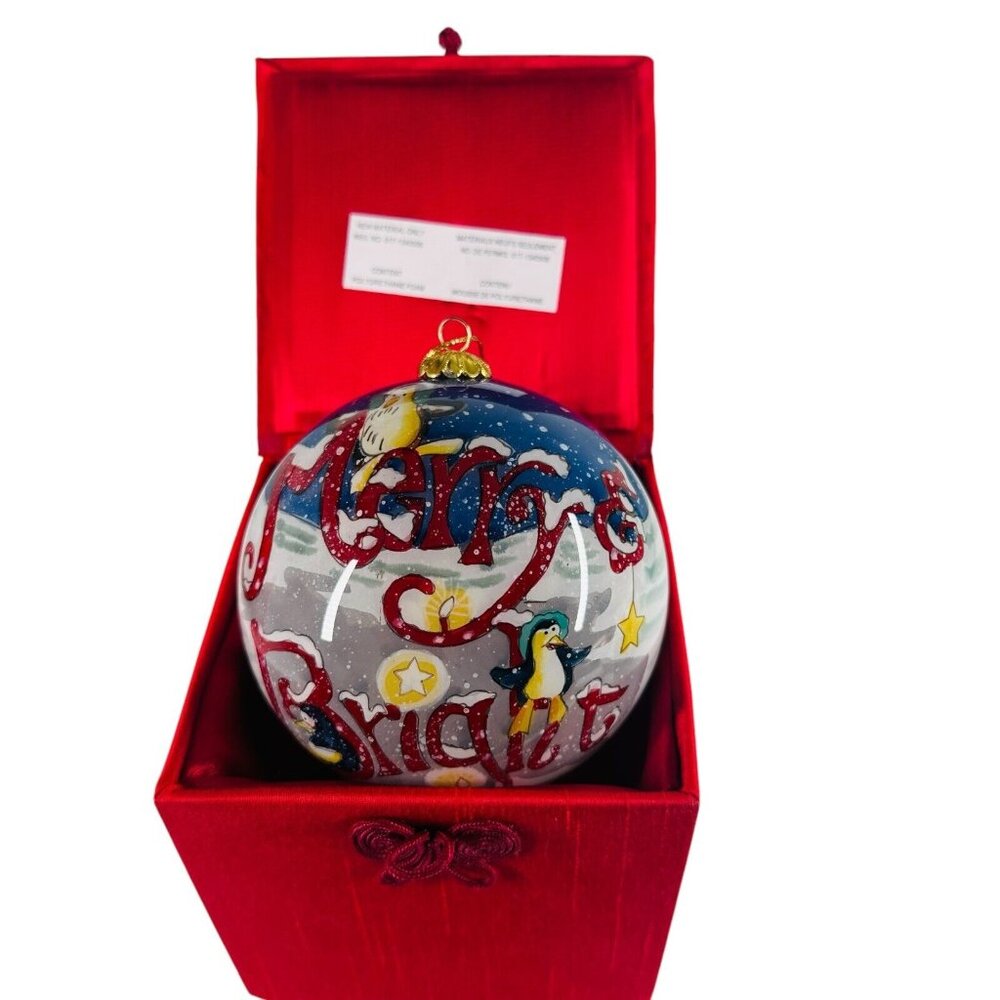 Christmas Penguin Glass Ornament Pier 1 2010 Li Bien Inside Painted Merry Bright